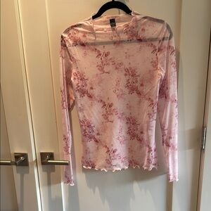 Unworn Floral Pink Sheer Long Sleeve Top